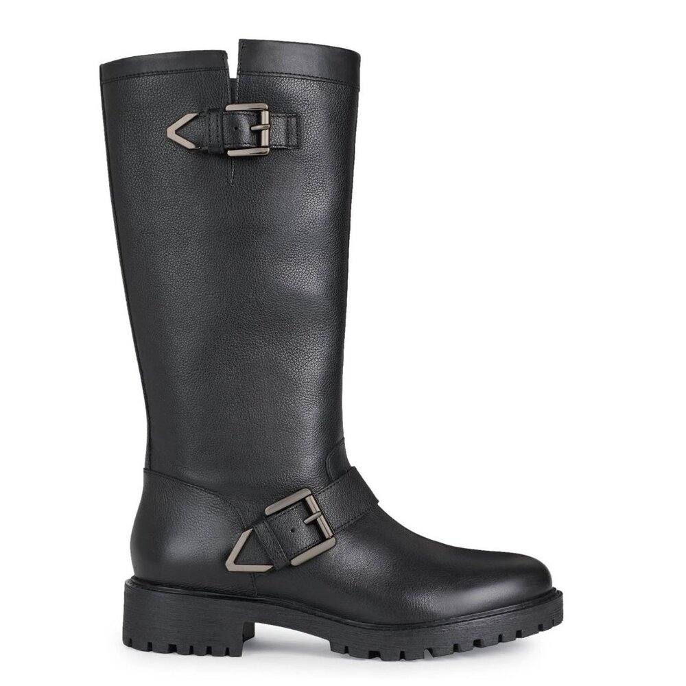 NIB Geox D Hoara 04643 Riding Boots Leather Black 38.5 8.5 Biker Lug Sole Urban